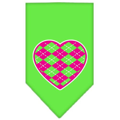 Argyle Heart Pink Screen Print Bandana Lime Green Small