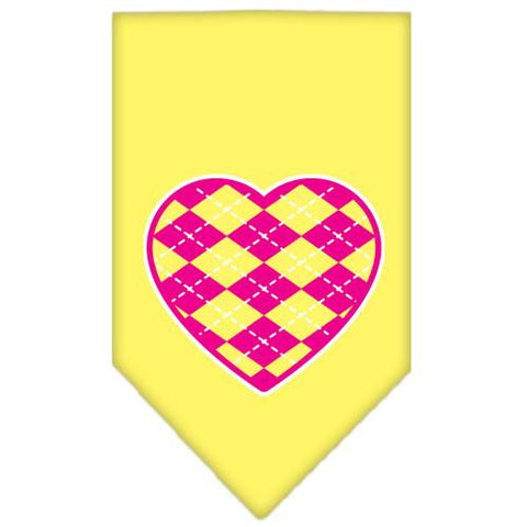 Argyle Heart Pink Screen Print Bandana Yellow Small