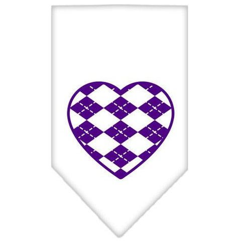 Argyle Heart Purple Screen Print Bandana White Large