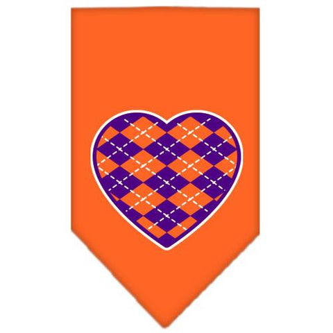 Argyle Heart Purple Screen Print Bandana Orange Small