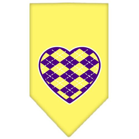 Argyle Heart Purple Screen Print Bandana Yellow Small