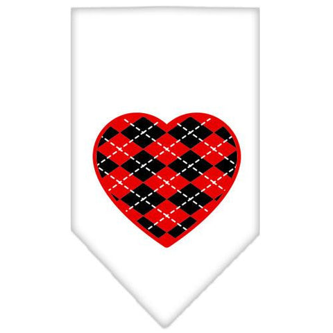 Argyle Heart Red Screen Print Bandana White Large