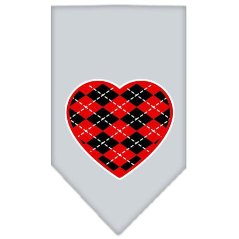 Argyle Heart Red Screen Print Bandana Grey Small