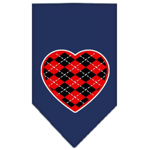 Argyle Heart Red Screen Print Bandana Navy Blue Small