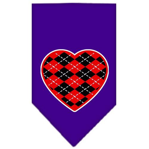 Argyle Heart Red Screen Print Bandana Purple Small