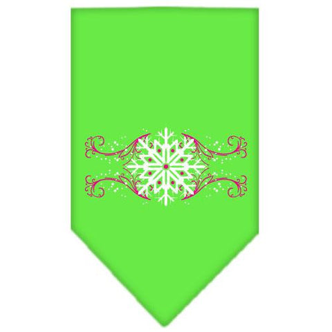 Pink Snowflake Swirls Screen Print Bandana Lime Green Small