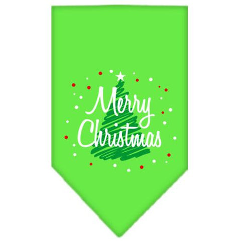 Scribble Merry Christmas Screen Print Bandana Lime Green Small