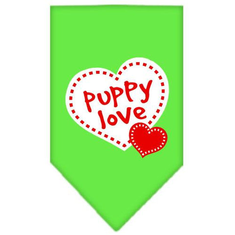 Puppy Love Screen Print Bandana Lime Green Small