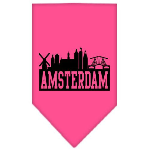 Amsterdam Skyline Screen Print Bandana Bright Pink Small