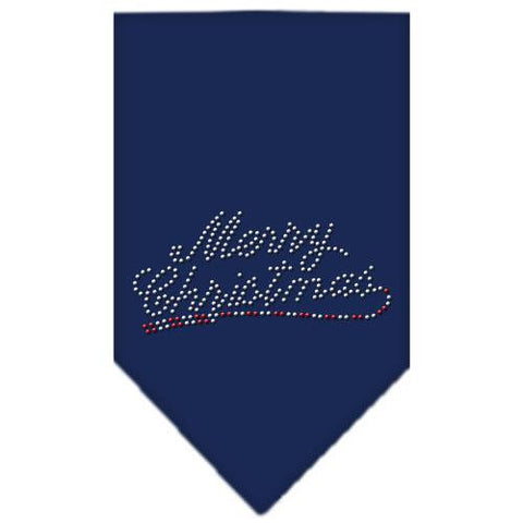 Merry Christmas Rhinestone Bandana Navy Blue Small