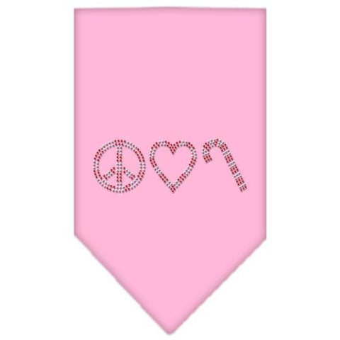 Peace Love Candy Cane Rhinestone Bandana Light Pink Large