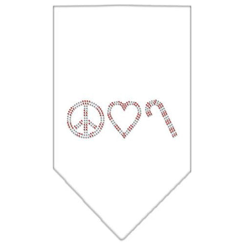 Peace Love Candy Cane Rhinestone Bandana White Small