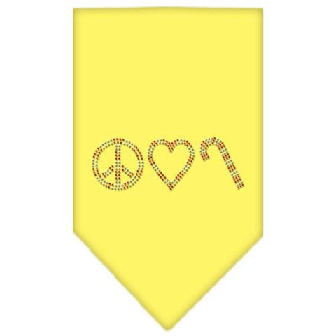 Peace Love Candy Cane Rhinestone Bandana Yellow Small