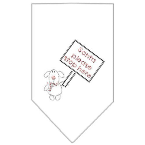 Santa Please Stop here Rhinestone Bandana White Large