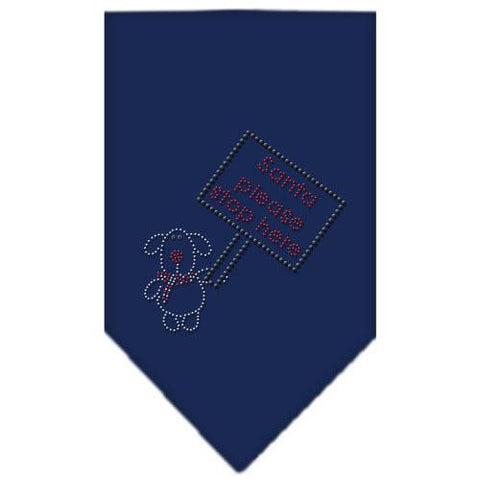 Santa Please Stop here Rhinestone Bandana Navy Blue Small