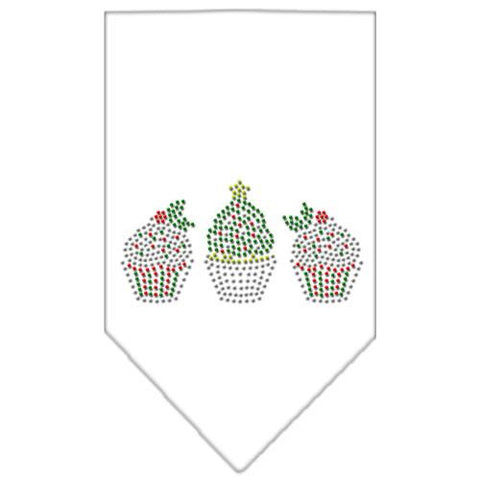 Christmas Cupcakes Rhinestone Bandana White Small