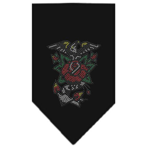 Eagle Rose Rhinestone Bandana Black Large