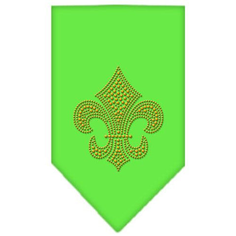 Fleur De Lis Gold Rhinestone Bandana Lime Green Small