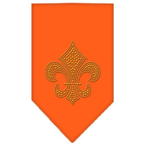 Fleur De Lis Gold Rhinestone Bandana Orange Small