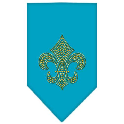 Fleur De Lis Gold Rhinestone Bandana Turquoise Small