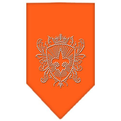 Fleur De Lis Shield Rhinestone Bandana Orange Small