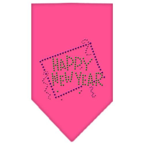 Happy New Year Rhinestone Bandana Bright Pink Small