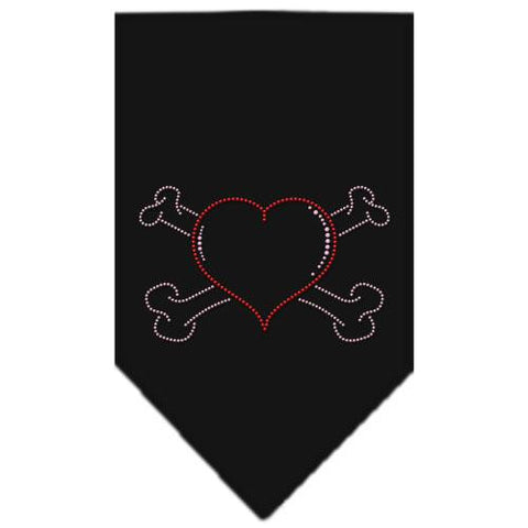 Heart Crossbone Rhinestone Bandana Black Large