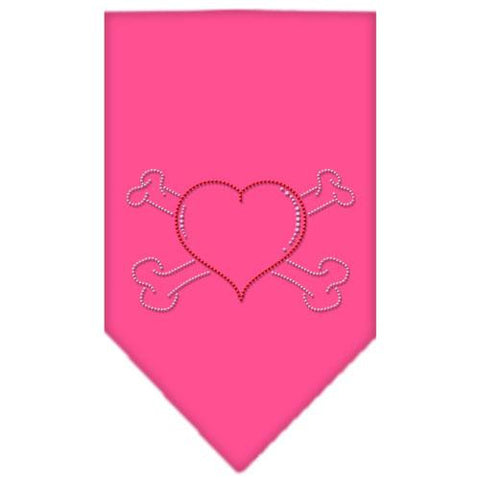 Heart Crossbone Rhinestone Bandana Bright Pink Small