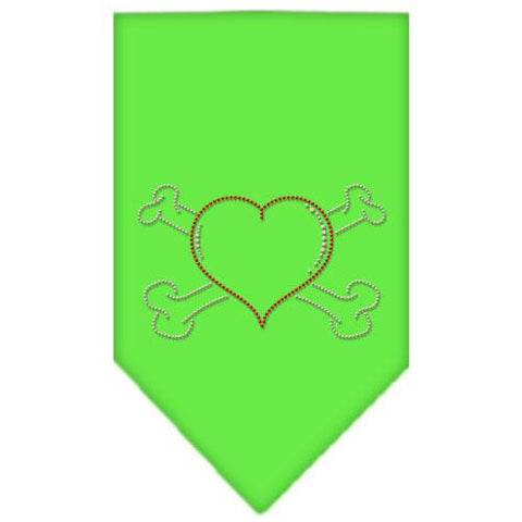 Heart Crossbone Rhinestone Bandana Lime Green Small