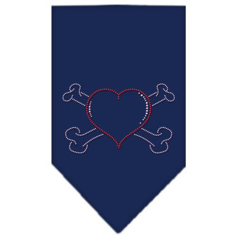 Heart Crossbone Rhinestone Bandana Navy Blue Small