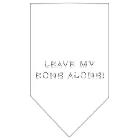 Leave My Bone Alone Rhinestone Bandana White Large