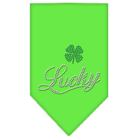 Lucky Script Rhinestone Bandana Lime Green Large