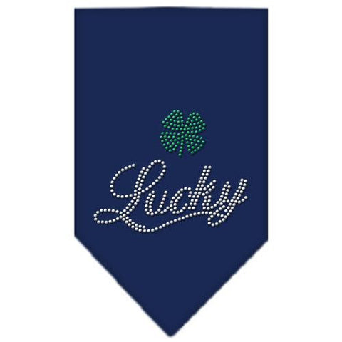 Lucky Script Rhinestone Bandana Navy Blue large