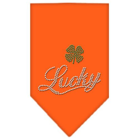 Lucky Script Rhinestone Bandana Orange Small