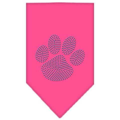 Paw Blue Rhinestone Bandana Bright Pink Small