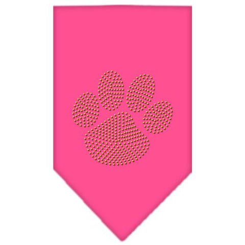 Paw Gold Rhinestone Bandana Bright Pink Large