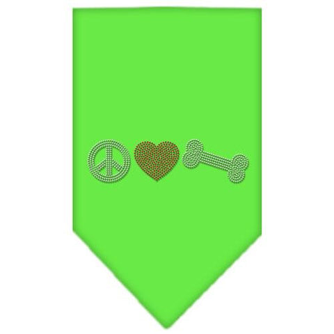 Peace Love Bone Rhinestone Bandana Lime Green Large