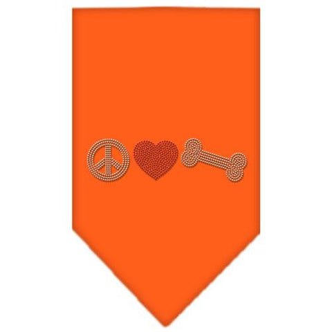 Peace Love Bone Rhinestone Bandana Orange Small