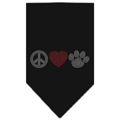 Peace Love Paw Rhinestone Bandana Black Large