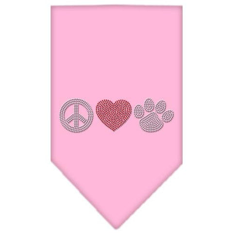 Peace Love Paw Rhinestone Bandana Light Pink Large