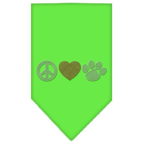 Peace Love Paw Rhinestone Bandana Lime Green Small