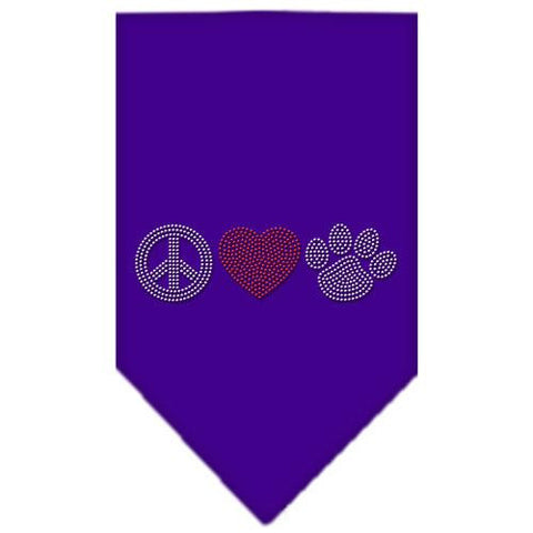 Peace Love Paw Rhinestone Bandana Purple Small