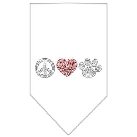 Peace Love Paw Rhinestone Bandana White Small