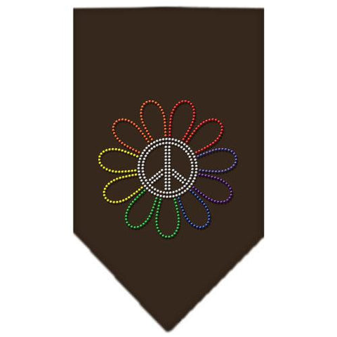 Rainbow Peace Flower Rhinestone Bandana Cocoa Small