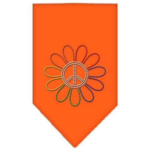 Rainbow Peace Flower Rhinestone Bandana Orange Small