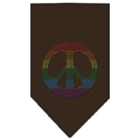 Rainbow Peace Sign Rhinestone Bandana Cocoa Large