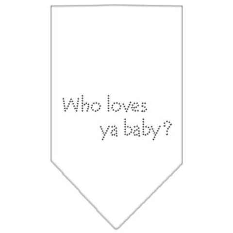 Who Loves Ya Baby Rhinestone Bandana White Small