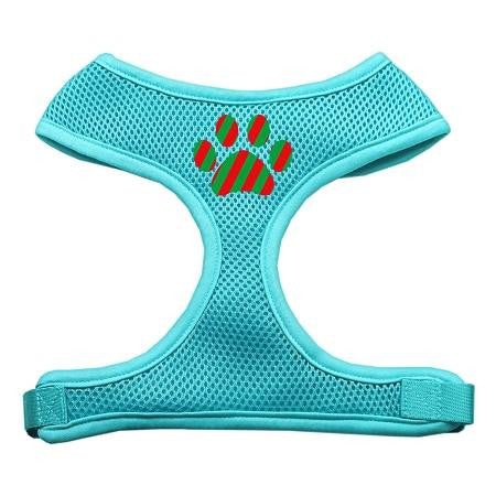 Christmas Paw Screen Print Soft Mesh Harness Aqua Small