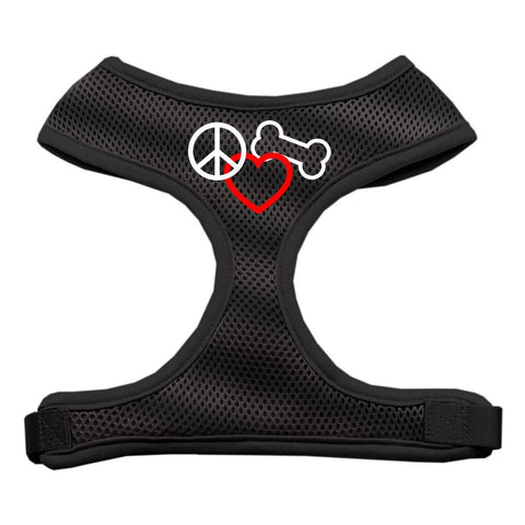 Peace, Love, Bone Design Soft Mesh Harnesses Black Small