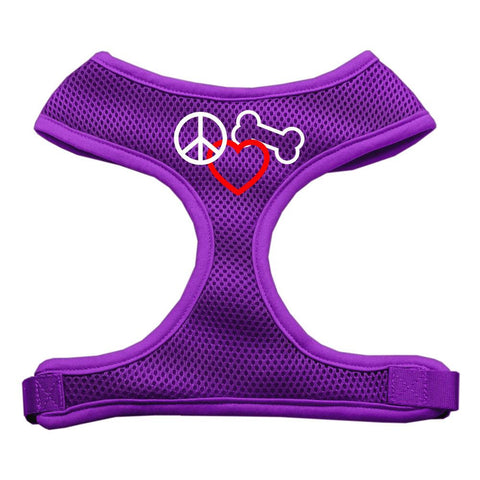 Peace, Love, Bone Design Soft Mesh Harnesses Purple Small